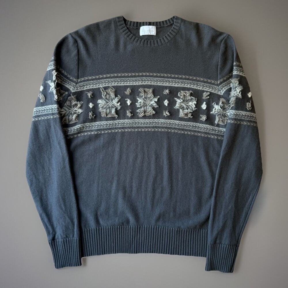 Vintage Iceberg Wool Sweater M Gray Wool Pullover Snowflake Made in Italy
